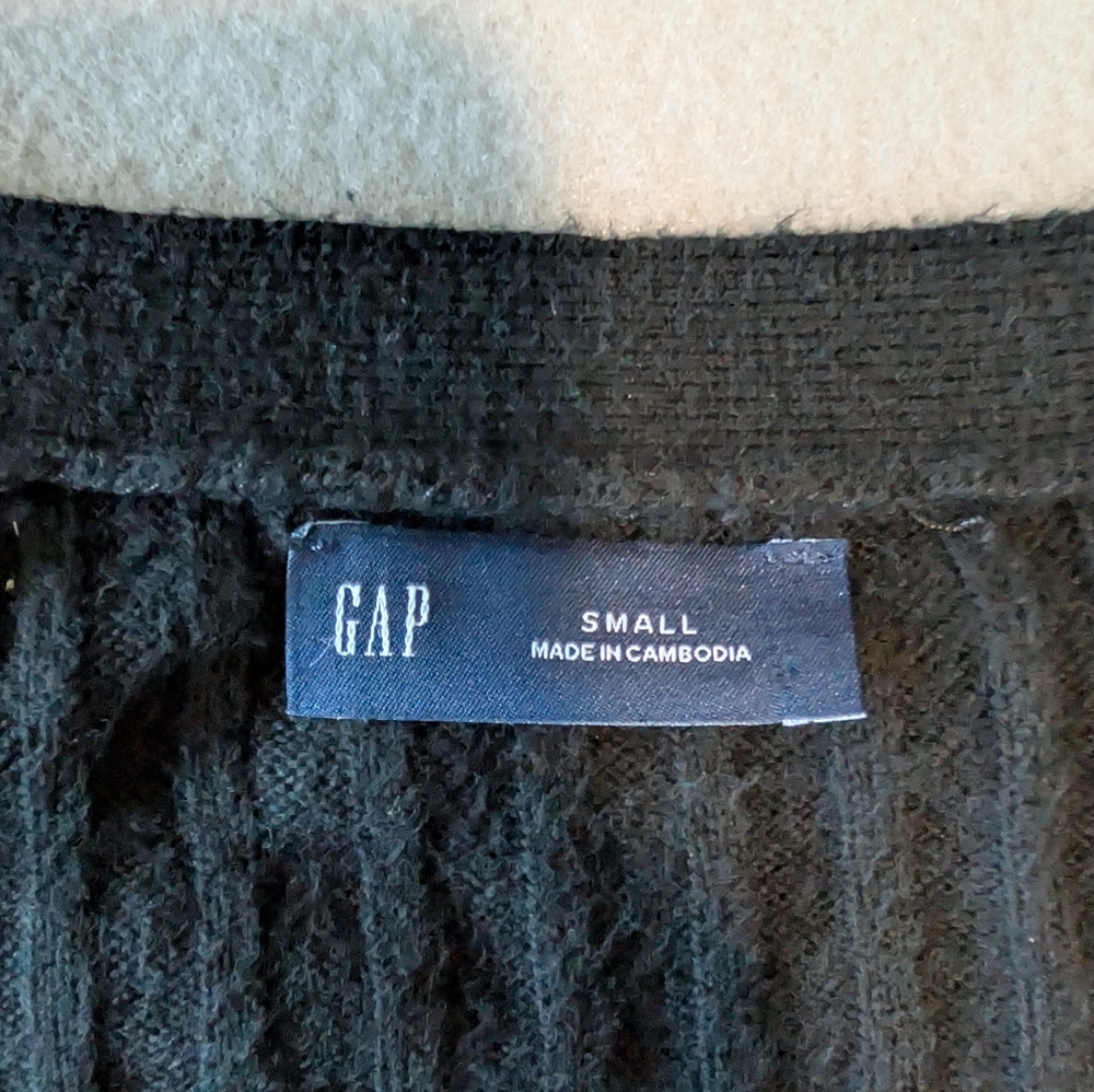 Gap Women's Black Wide Rib V-Neck Cotton Blend Sweater Boxy Cropped Sz Small image 7